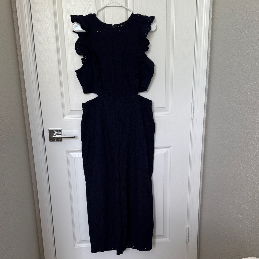 New York & Company Navy Eyelet Jumpsuit